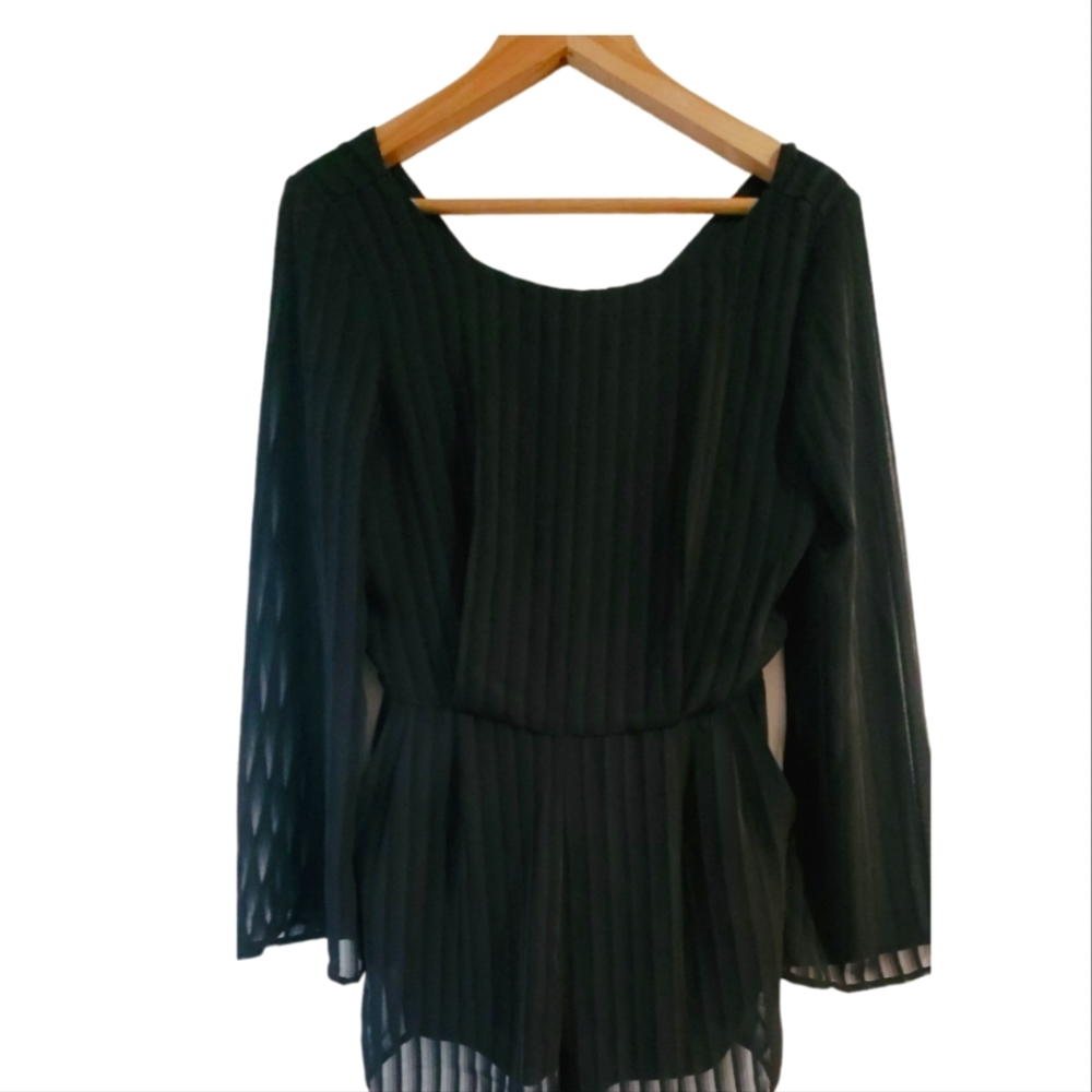 Sale! Charlotte Ruse Long Sleeve Pleated Black Romper with Pockets - Size: Large